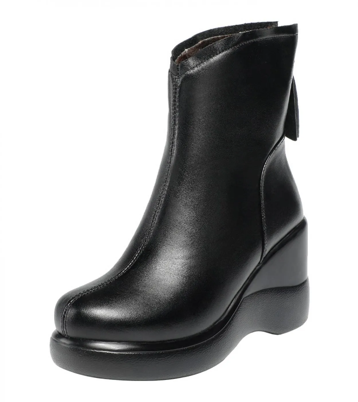 Stivali di pelle Piattaforma di moda Donna Zeppe femminili Metà polpaccio Botas Mujer Punta tonda Stile britannico Botas New Alt